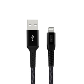STROXX - Ladekabel USB-A t/lightning sort 1,2 m, hurtig ladning 3 amp