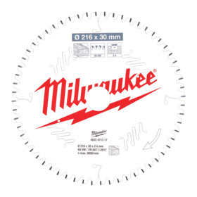 Milwaukee - Rundsavklinge ms Ø216x30x2,4mm Z60 Træ